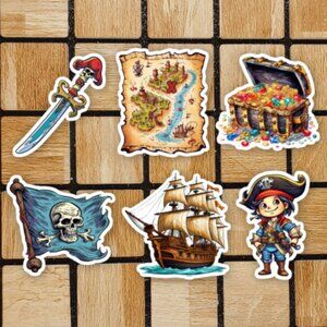 Pirate Sticker Pack of 6 Vinyl Stickers - Waterproof Die Cut Sticker Set Pirates
